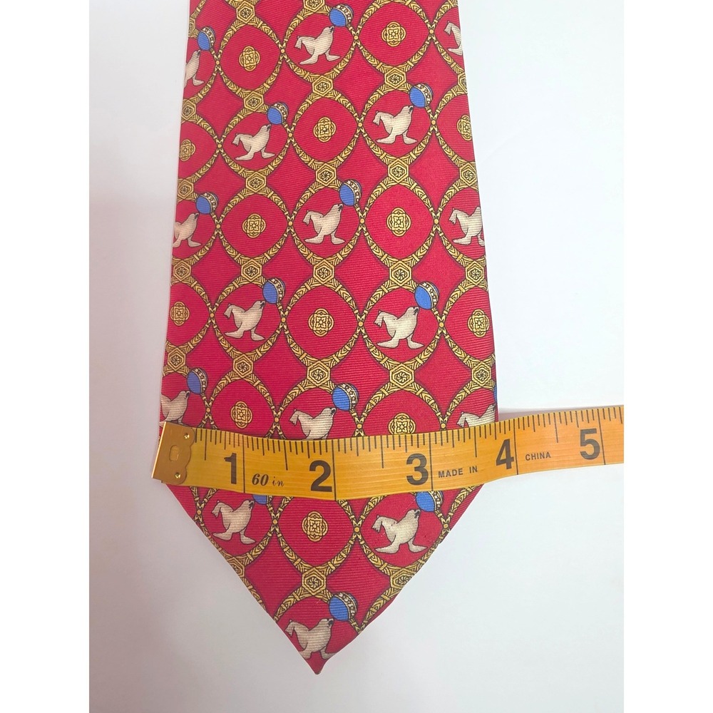 Via Veneto Linea Oro Silk Tie Mens Red Gold Seal Animal Print Made in Italy - Picture 3 of 5